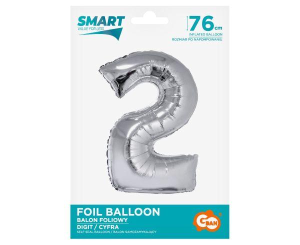 BALON FOLIOWY SMART CYFRA 2 SREBRNA 76CM