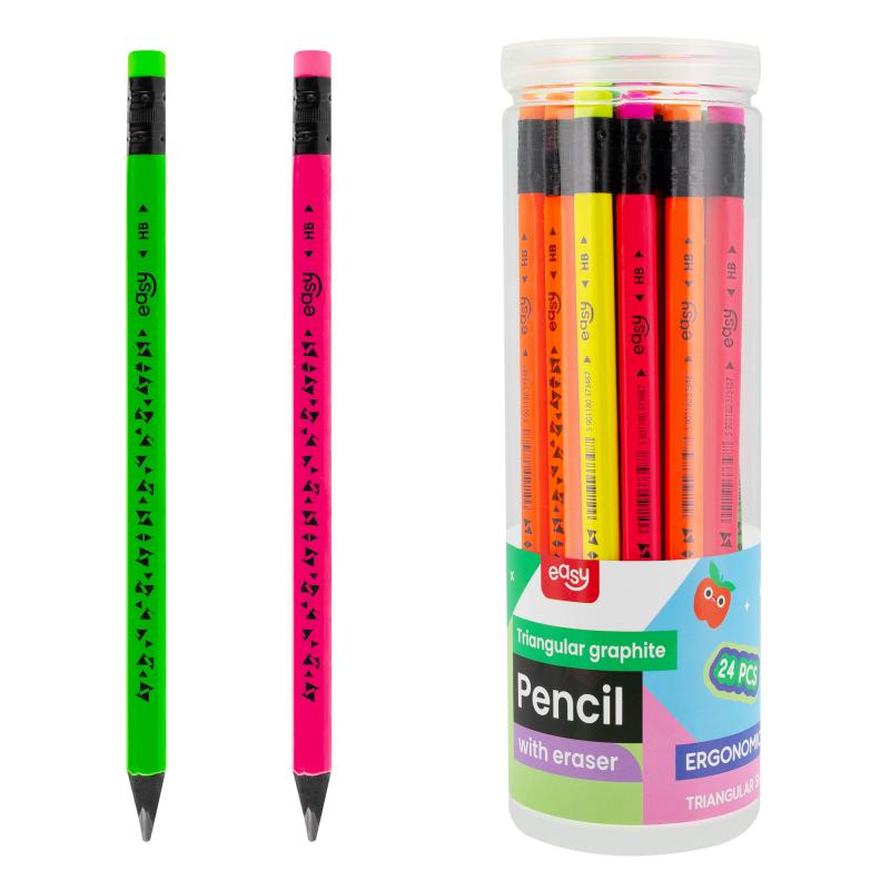OŁÓWEK EASY Z GUMKA A/24 FLUO JUMBO