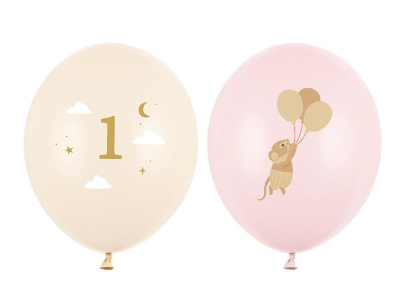 BALONY 30CM MYSZKI Z CYFERKĄ 1 BLADY RÓŻ A/50