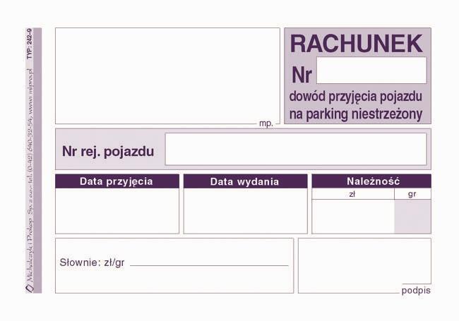 DRUK M R-K DOWÓD PRZYJ.POJ.NA PARK.NIEST