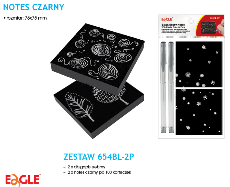 NOTES SAMOP.EAGLE 654 BL-2P 75X75 - 100K CZARNY + DŁ.2+2