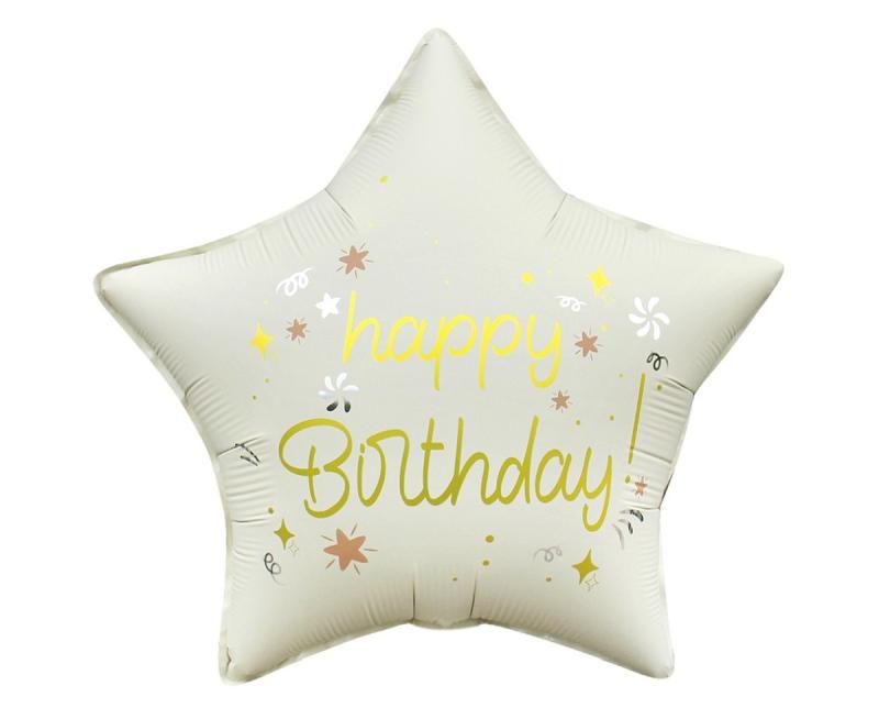 BALON FOLIOWY HAPPY BIRTHDAY GWIAZDA MATOWA BIAŁA