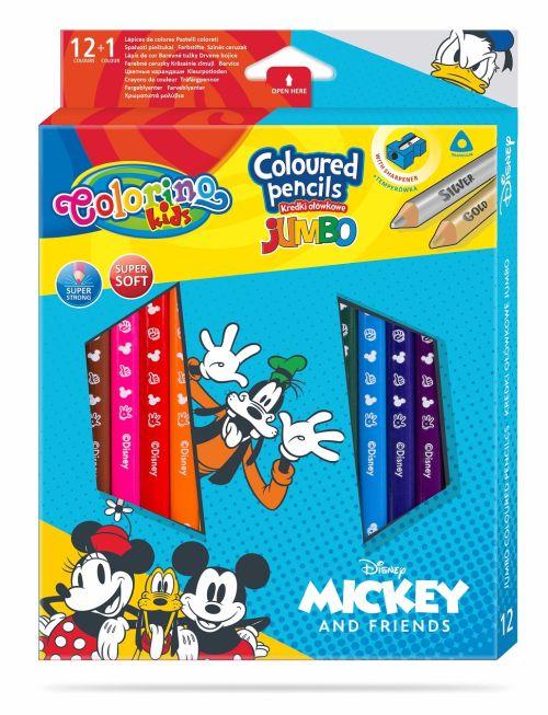 KREDKI OŁÓWKOWE 12/13 COLORINO TRÓJKĄTNE JUMBO + TEMP. MICKEY