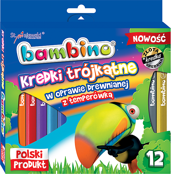 KREDKI BAMBINO 12 DREWNO TRÓJKĄTNE Z TEMP