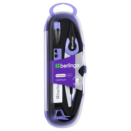 ZESTAW KREŚLARSKI BERLINGO Z CYRKLEM METALOWYM OPTIMUM 13,5CM 5 ELEMEMTÓW CYRKIEL GUMKA TEMPERÓWKA GRAFITY ADAPTER NA OŁÓWEK ETUI