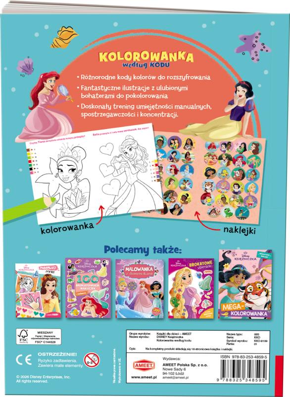 KSIĄŻECZKA DISNEY KSIĘŻNICZKA. KOLOROWANKA WEDŁUG KODU