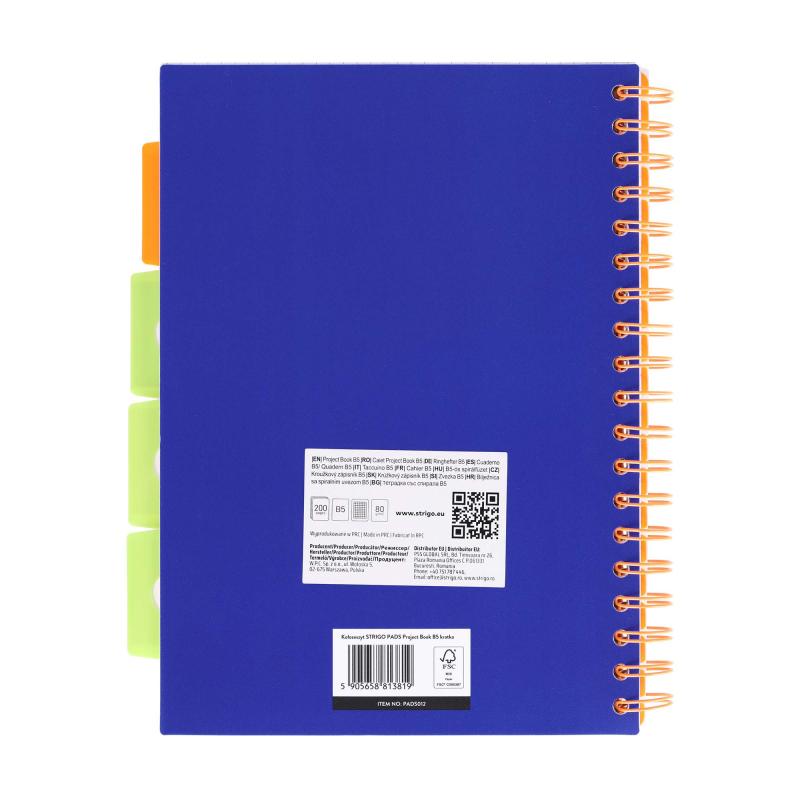 KOŁOZESZYT B5/100# NEON GRANATOWY 80G STRIGO
