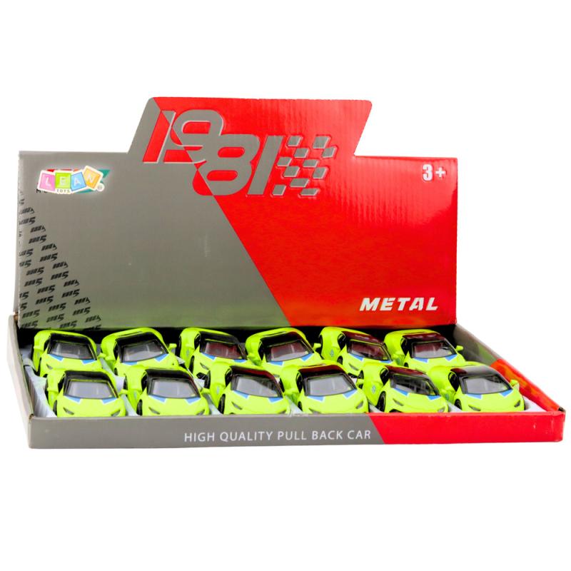 SAMOCHÓD SPORTOWY NAPĘD PULL BACK METALOWY NEONOWY ZIELONY 1:43