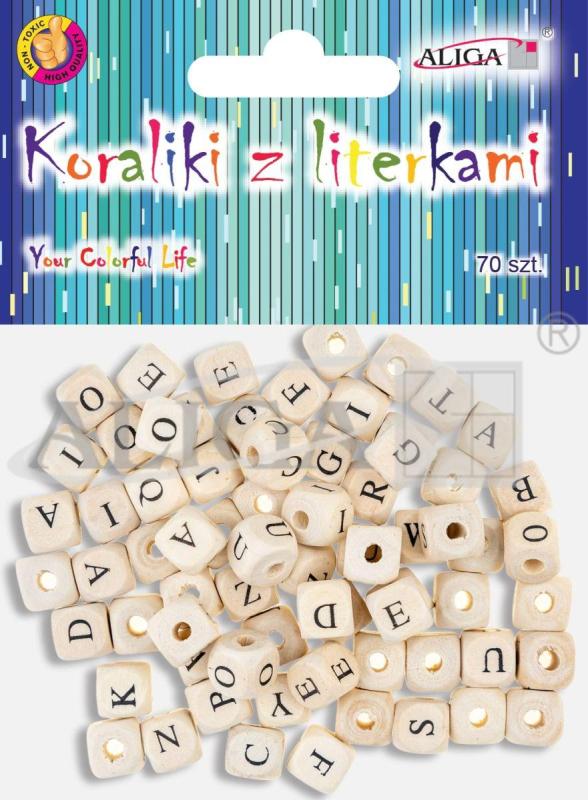 KORALIKI DREWNIANE Z LITERKAMI 10X10X10MM A/70