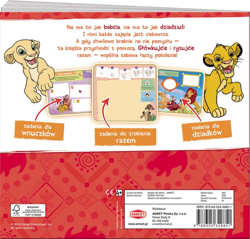 KSIĄŻECZKA DISNEY KRÓL LEW ZADANIA DLA DZIADKÓW I WNUCZKÓW