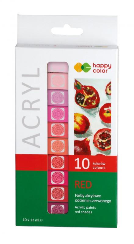 FARBA AKRYLOWA 10X12ML ODCIENIE CZERWONEGO HAPPY COLOR