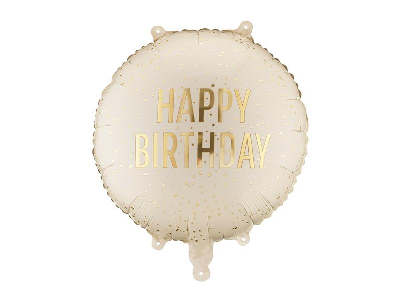 BALON FOLIOWY PASTYLKA HAPPY BIRTHDAY 35X35CM KREMOWY