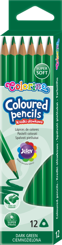 KREDKI 12 OŁÓWKOWE TRÓJKĄTNE CIEMNO ZIELONE COLORINO KIDS