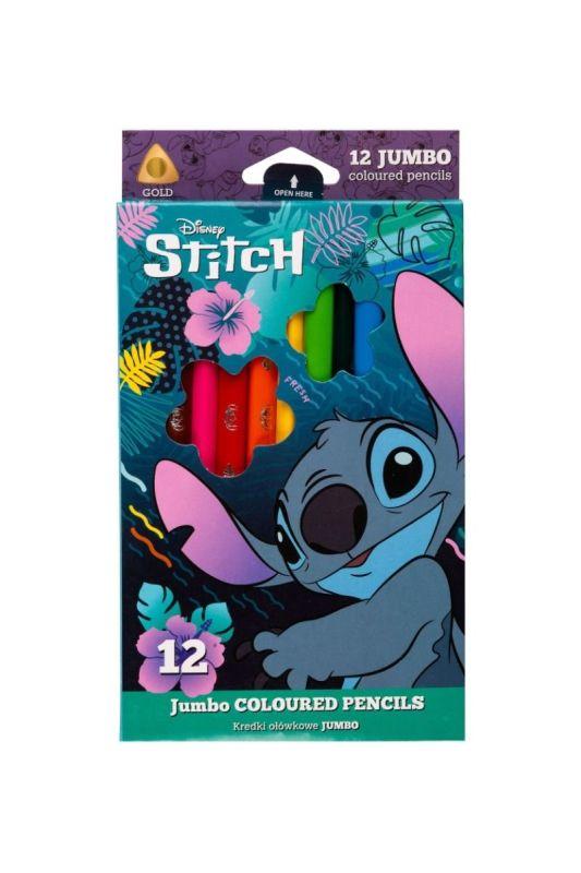 KREDKI OŁÓWKOWE TRÓJKĄTNE 12 JUMBO - STITCH, DISNEY CORE