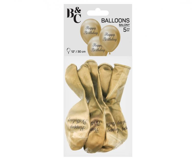 BALONY BEAUTY&CHARM HAPPY BIRTHDAY PLATYNOWE JASNO ZŁOTE 12' A'5