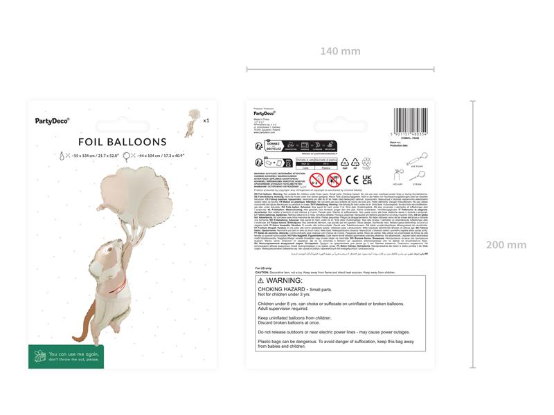 BALON FOLIOWY MYSZKA Z BALONAMI 44X104CM MIX