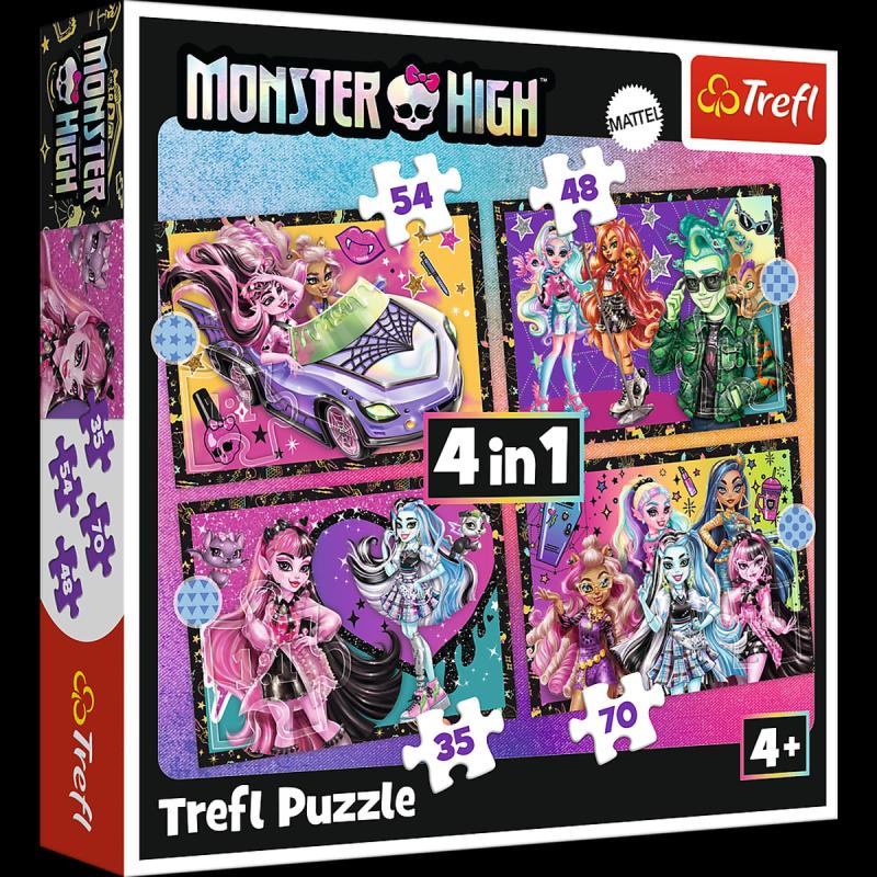 PUZZLE 4W1 TREFL ELEKTRYZUJĄCY DZIEŃ MONSTER HIGH