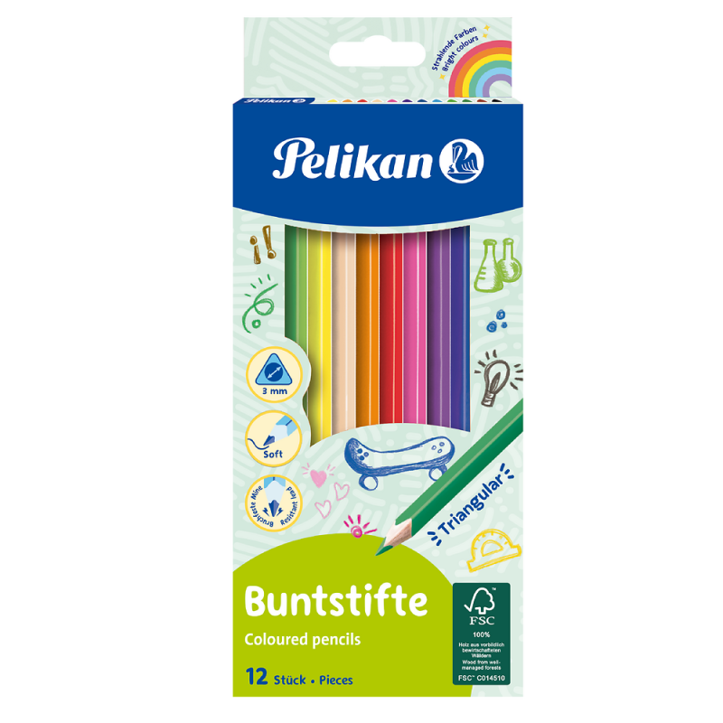 KREDKI 12 PELIKAN OŁÓWKOWE TRÓJKĄTNE