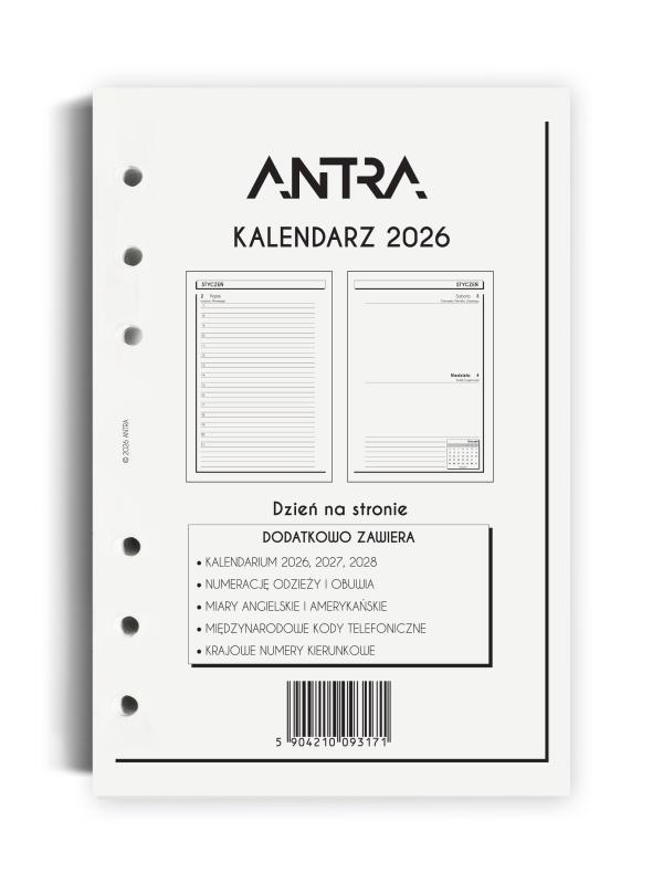 WKŁAD KALENDARZOWY A5 DNS DZIEŃ NA STRONIE BIAŁE KARTKI