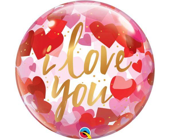 BALON FOLIOWY 22'QL BUBBLE POJ I LOVE YOU PAPER HEARTS