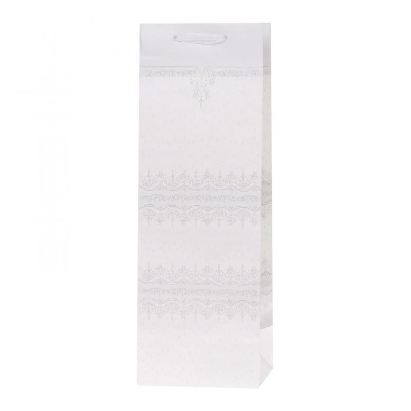 TOREBKA LUX Z BROKATEM BIAŁA NA BUTELKĘ 12X36X10 A/12