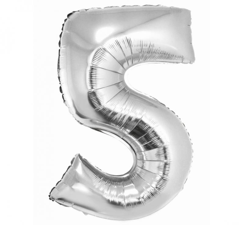 BALON FOLIOWY B&C CYFRA 5 SREBRNA 92CM