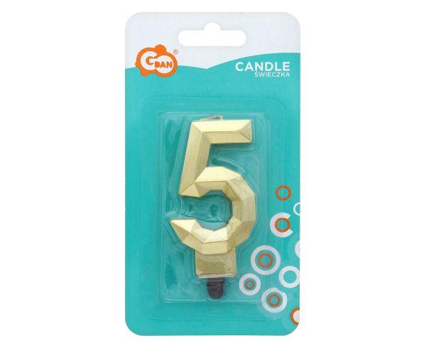 ŚWIECZKA CYFERKA 5 DIAMENT METALIK ZŁOTY 7.6CM