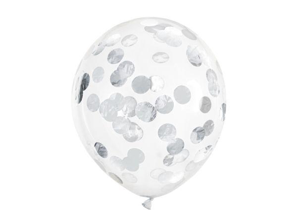 BALON Z OKRĄGŁYM KONFETTI 30CM SREBRNY A'6