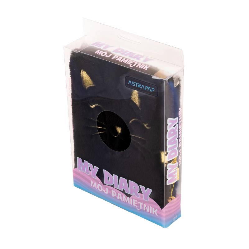 PAMIĘTNIK Z KŁÓDKĄ ASTRAPAP FLUFFY KITTY BLACK A5 96k