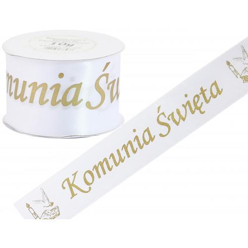 WSTĄŻKA KOMUNIA ŚW. METAL, 50MM/9MB, BIAŁA/ZŁOTO