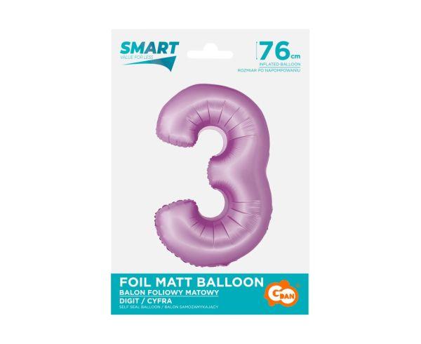 BALON FOLIOWY SMART CYFRA 3 LAWENDA MAT 76CM