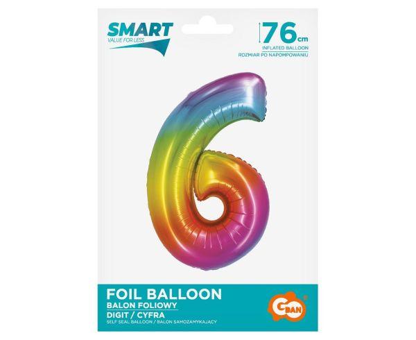 BALON FOLIOWY SMART 6 TĘCZOWY 76CM