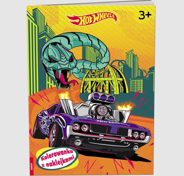 KSIĄŻECZKA MATTEL HOT WHEELS. KOLOROWANKA Z NAKLEJKAMI