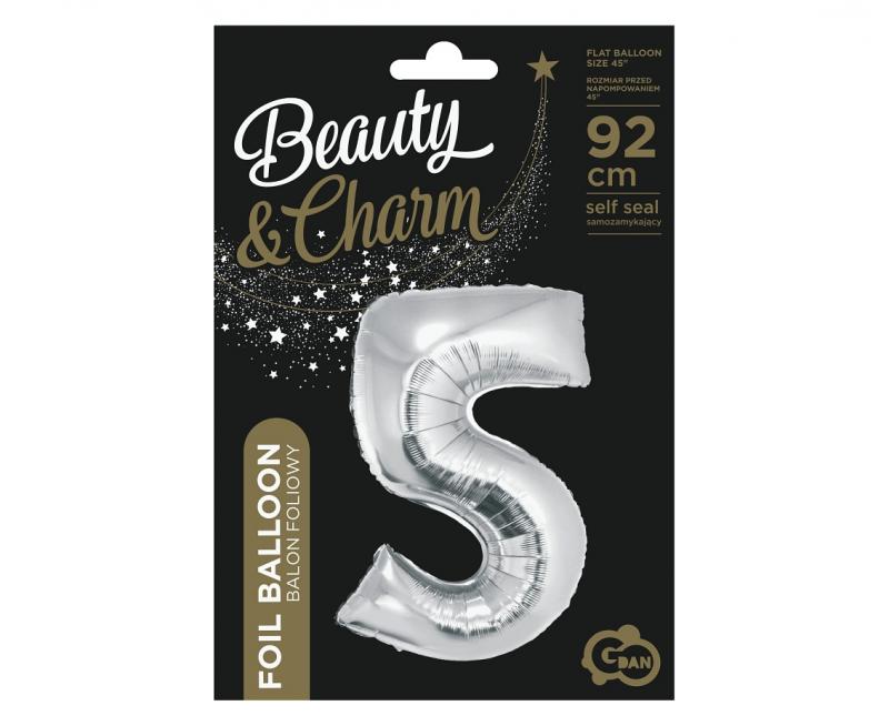 BALON FOLIOWY B&C CYFRA 5 SREBRNA 92CM