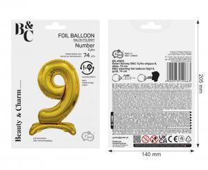 BALON FOLIOWY B&C CYFRA STOJĄCA 9 ZŁOTA 74CM
