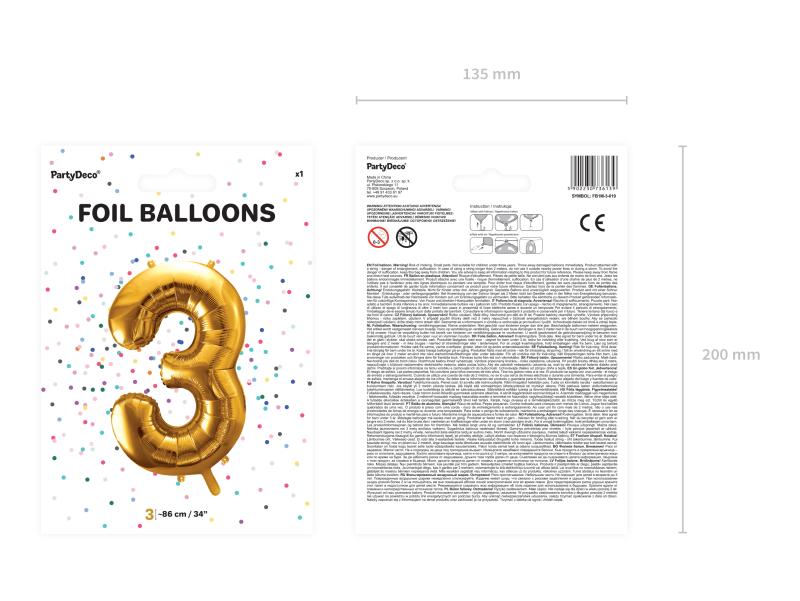 BALON FOLIOWY 3 86CM ZŁOTY