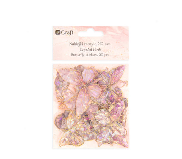 NAKLEJKI POŁYSKUJĄCE PET MOTYLE 20SZT CRYSTAL PINK