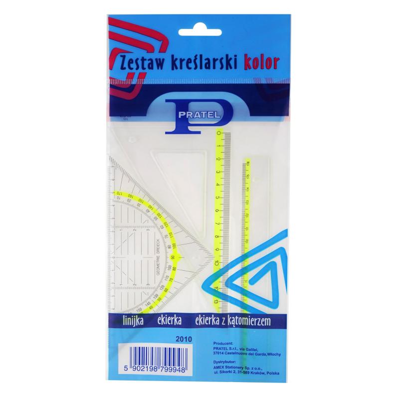 ZESTAW KREŚLARSKI PRATEL KOLOR Z LINIJKĄ 16cm ETUI