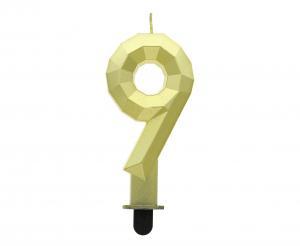 ŚWIECZKA CYFERKA 9 DIAMENT METALIK ZŁOTY 7.6CM