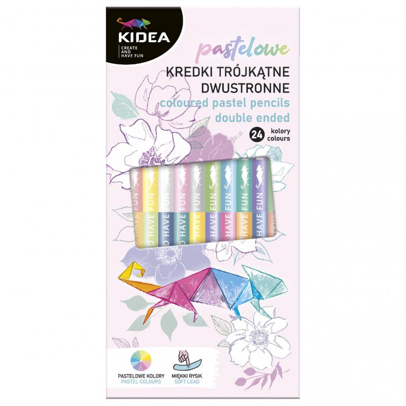 KREDKI 24 TRÓJKĄTNE DWUSTRONNE PASTEL KIDEA