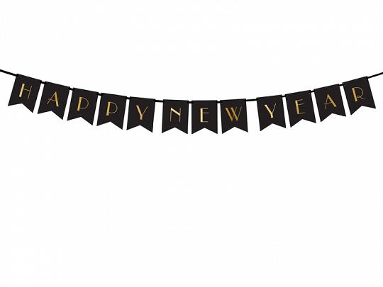 BANER HAPPY NEW YEAR CZARNY 15X170CM