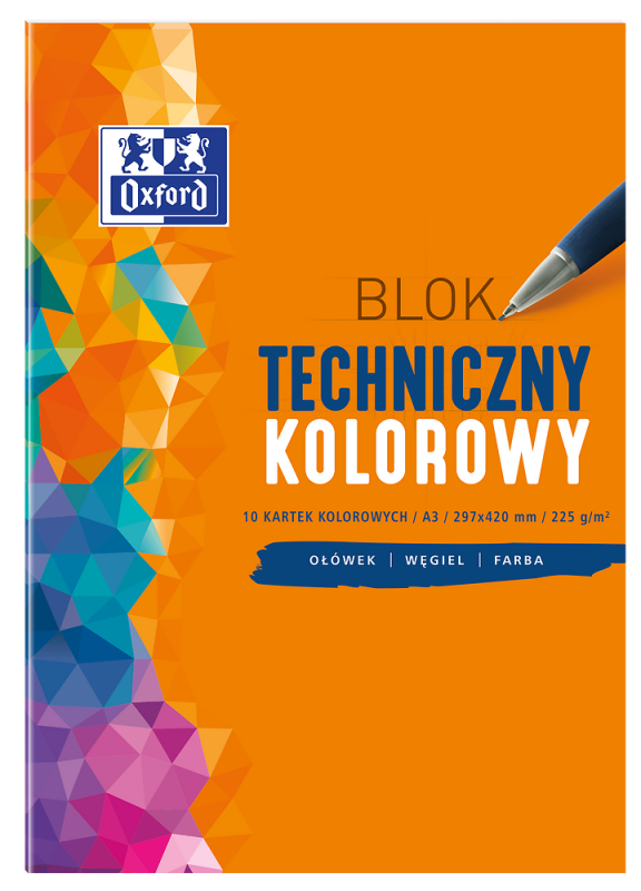 BLOK TECHNICZNY A3/10 KOLOROWY OXFORD 225G