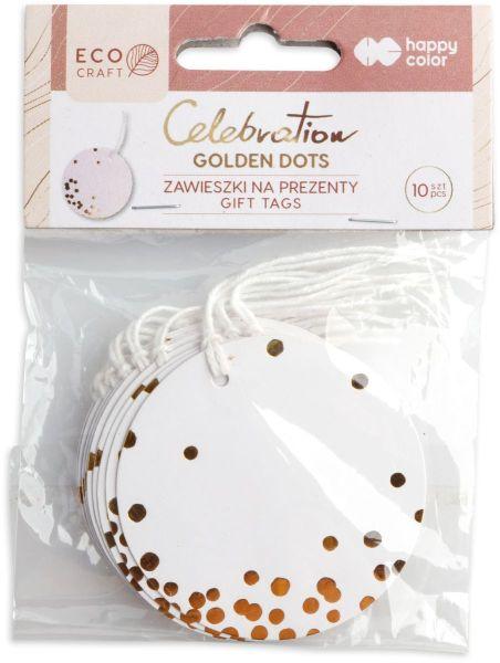 ZAWIESZKI DO PREZENTÓW GOLDEN DOTS, okrągła, 10 szt, ze sznurkiem