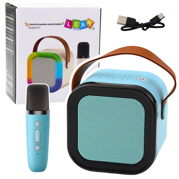 ZESTAW KARAOKE GŁOŚNIK MIKROFON BEZPRZEWODOWY K12 RGB BLUETOOTH NIEBIESKI