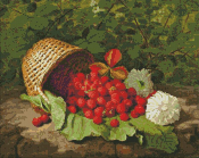 ZESTAW DO MOZAIKI DIAMENTOWEJ BEZ RAMY KOSZYK Z TRUSKAWKĄ 40X50CM