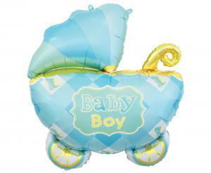 BALON FOLIOWY WÓZEK NIEBIESKI 60CM