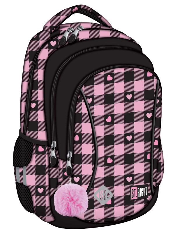 PLECAK 3-KOMOROWY PINK CHECKERED STRIGHT BP-26