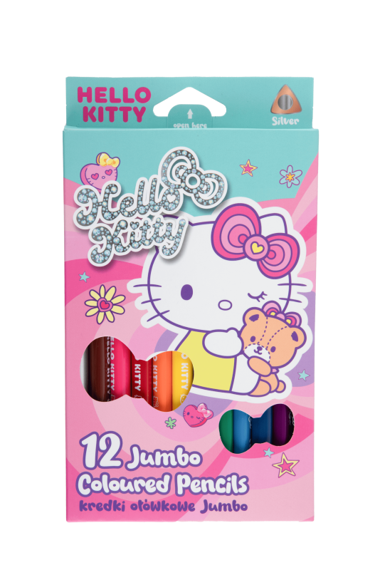 KREDKI OŁÓWKOWE TRÓJKĄTNE JUMBO 12 KOLORÓW - PINK 1HELLO KITTY