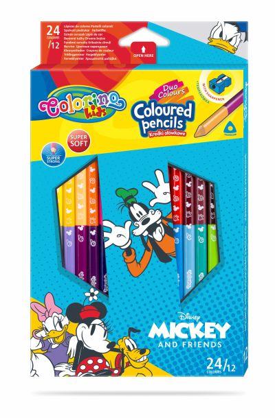 KREDKI OŁÓWKOWE 12/24 COLORINO TRÓJKĄTNE + TEMP. MICKEY