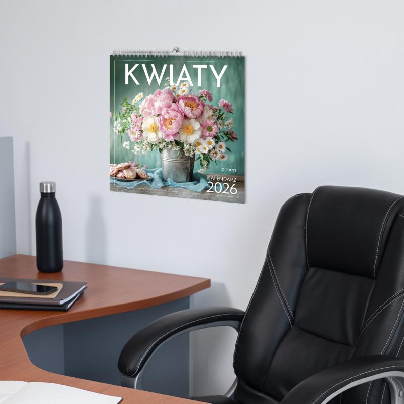 KALENDARZ ŚCIENNY 33X33 KWIATY AREX SPIRALA